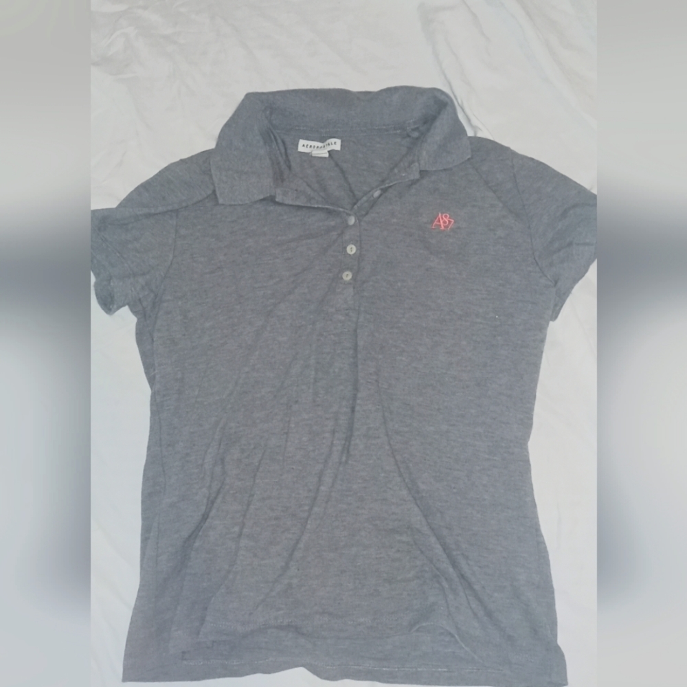 Polo shirts size L grey, blush pink, and red